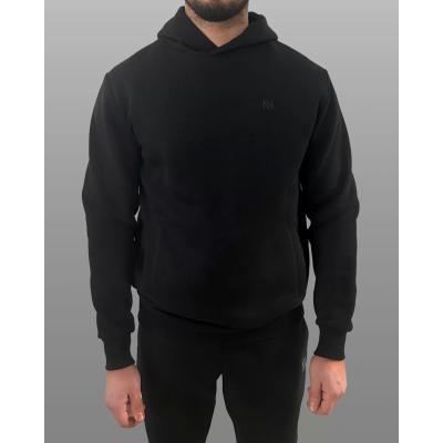 Siyah Kapüşonlu Sweatshirt| Fleto Cep Detaylı Reflektör Baskılı Şardonlu